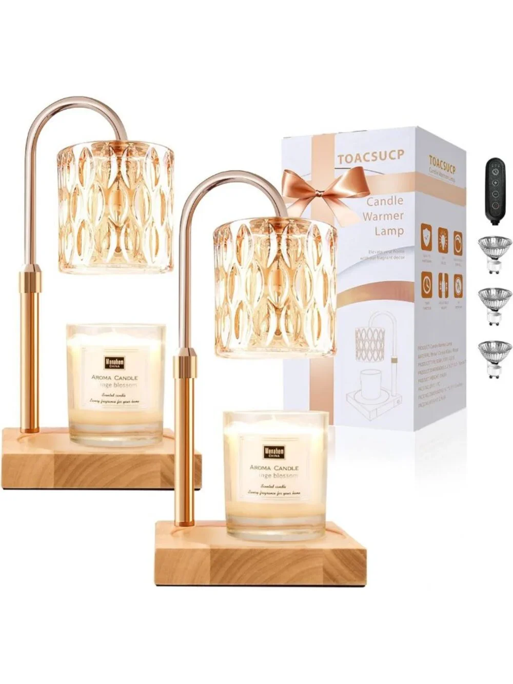 Adjustable Candle Warmer Lamp with Timer & Dimmable Light, 2 Pack Gift Set